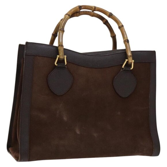 GUCCI Bamboo Tote Bag Suede Leather Brown Gold 002 1095 0260 Auth ep7508 - Picture 1 of 16